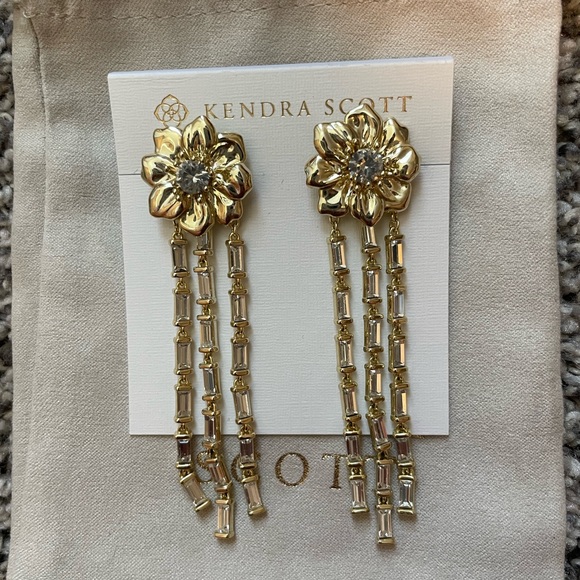 Kendra Scott x Emily Travis Gold Cameron Statement Earrings in White Crystal